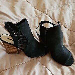 JustFab Black Peep-Toe Ankle Boots